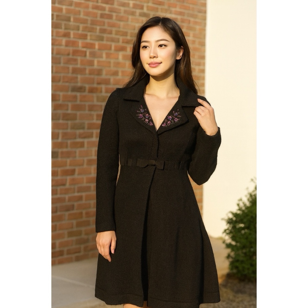 Vintage Betsey Johnson‎ embroidered long duster over coat open front clasp